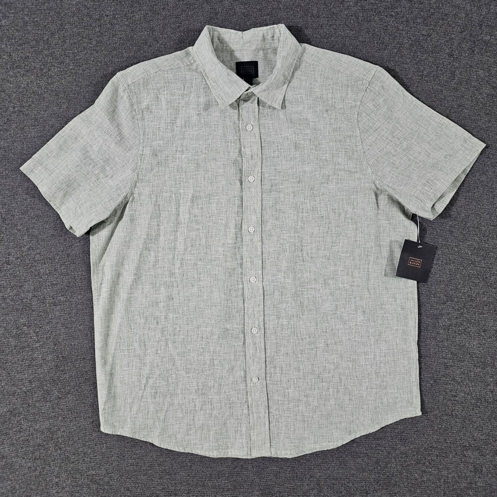 14th & Union Mens Short Sleeve Linen Blend Button Down Shirt Green Large NWT